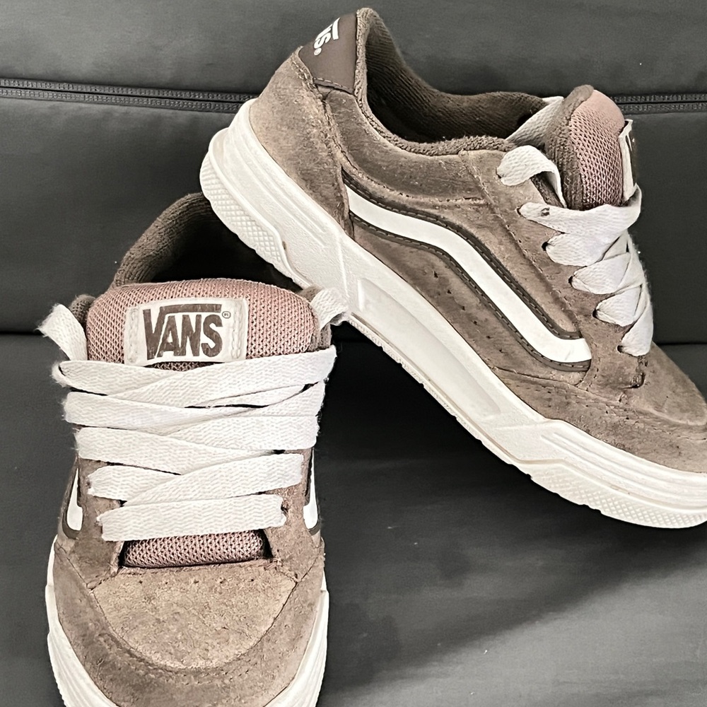 Vans Taupe and White Suede Sneakers